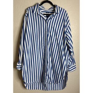 Gap Womens XXL Organic Cotton Weekend Tunic Shirt Dress Blue Stripe Preppy Beach